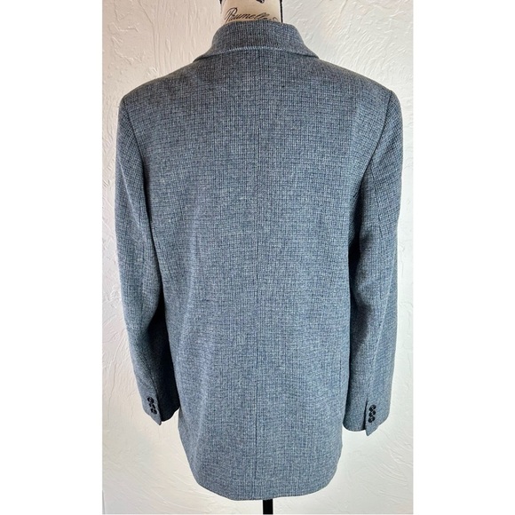 L.L. Bean Vintage 80s 90s Herringbone Blue Wool Blazer Jacket Workwear, size 12 - Picture 6 of 11